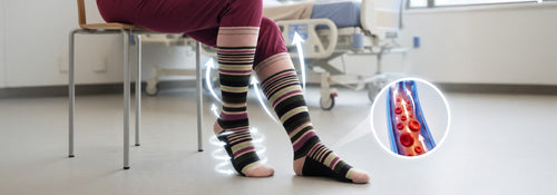 Dr. Johnny's surgeon-designed graduated compression socks, worn to help ease leg and ankle swelling