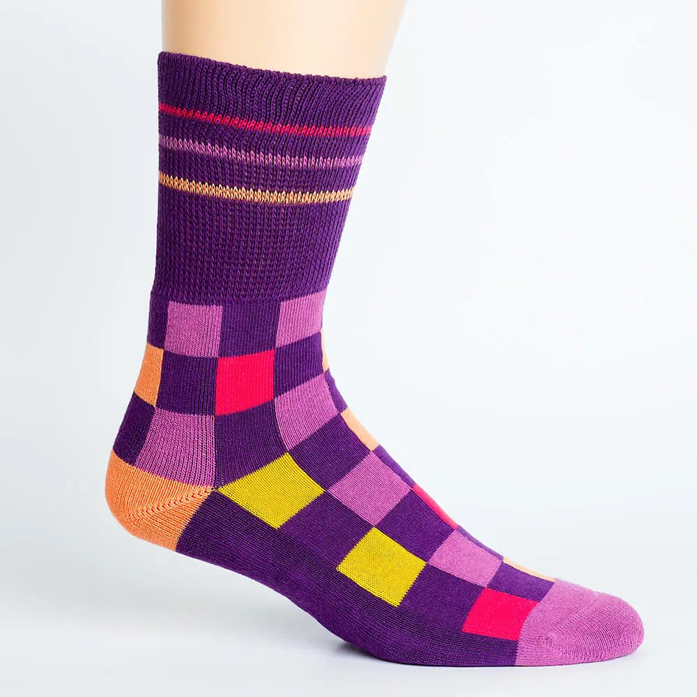 Checker Purple + Orange Diabetic Socks