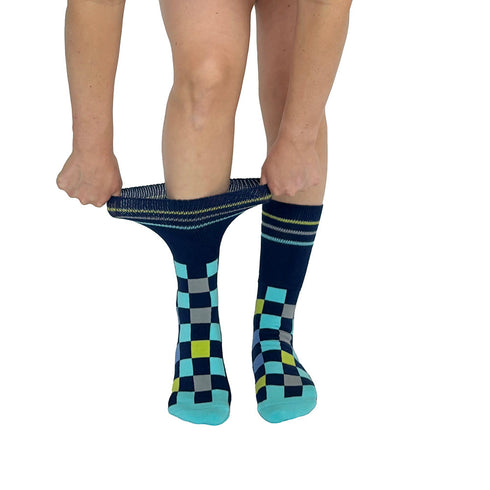 Checker Navy + Teal Diabetic Socks