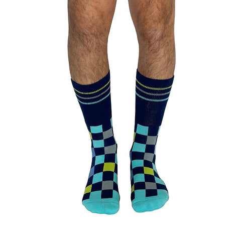 Checker Navy + Teal Diabetic Socks