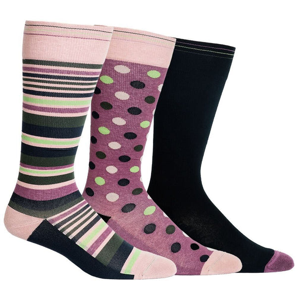 3 Pack - Compression Socks - Black + Pink/Knee-High