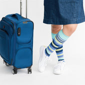 Stripe Navy + Teal Cotton Compression Socks thumbnail 2